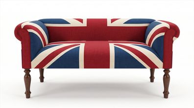 2-Sitzer Sofa Union Jack British Style Vintage Retro Rot Blau Holz