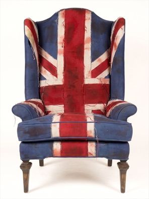 Sessel Union Jack British Vintage Retro Distressed Shabby Chic Blau