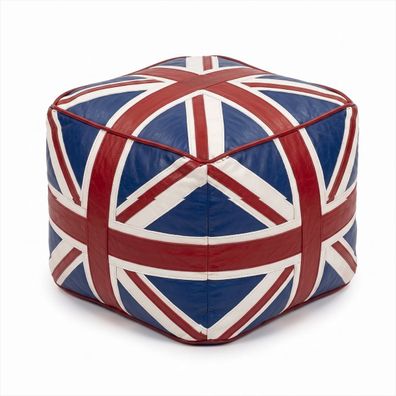 Union Jack Pouf Leder Hocker British Style Vintage Retro Fußhocker