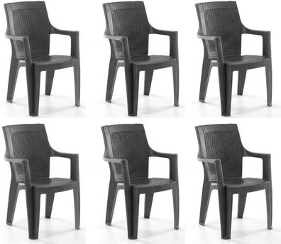 Kunststoff 6x Stuhle Garten Armlehnen Schwarz Braun Anthrazit Cappuccino