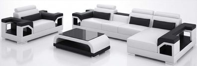 Designer Polstergarnitur Weiß mit Couchtisch und Premium Design