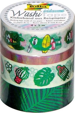 Folia Washitape Hotfoil Irisierend Grün 4er Set Klebeband aus Reispapier