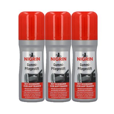 3x NIGRIN Gummi Pflegestift 75 ml Schutz für Türen Kofferraum & Schiebedach