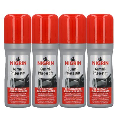 4x NIGRIN Gummi Pflegestift 75 ml Schutz für Türen Kofferraum & Schiebedach