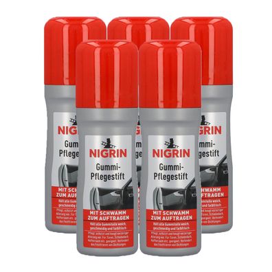 5x NIGRIN Gummi Pflegestift 75 ml Schutz für Türen Kofferraum & Schiebedach