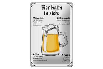 Blechschild Bier Magnesium Kalium Vitamine, 3 vers. Größen, Spruch