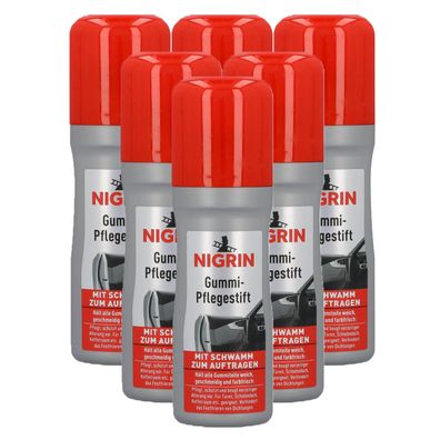 6x NIGRIN Gummi Pflegestift 75 ml Schutz für Türen Kofferraum & Schiebedach