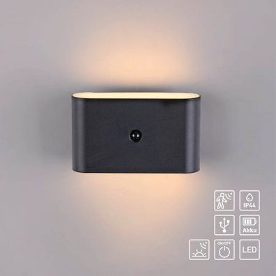 JUST LIGHT 19475-18 AKKU ZIDDY AKKU-Wandleuchte schwarz 3000K