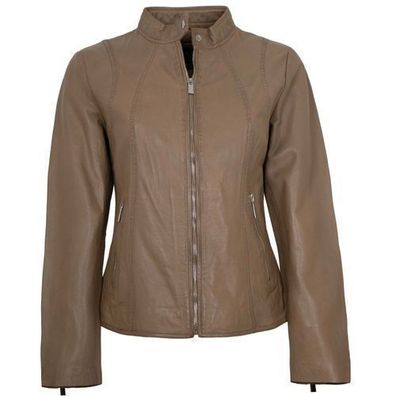 Jilani Collection - Damen Lederjacke Lammnappa grau-braun