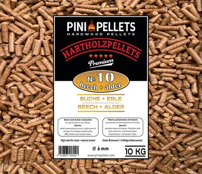 PINI Hartholzpellets Nr. 10 Buche Erle Mix 10 Kg Grillpellets