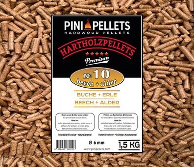 PINI Hartholzpellets Nr. 10 Buche Erle Mix 1,5 Kg Grillpellets