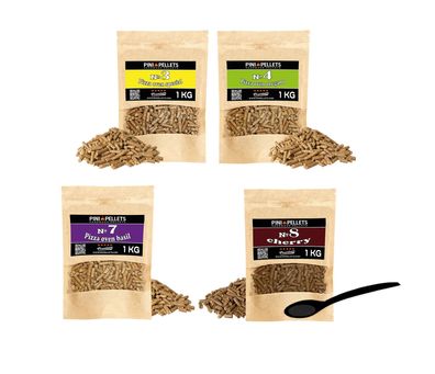 Pellets Set 4x1 kg Pizzaofen Pizza Nr3, Oregano Nr4, Basilikum Nr7, Kirsche Nr8