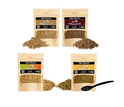 Pellets Set 4x1 kg Smoker Buche Nr5, Kirsche Nr8, Apfel Nr9, Erle Nr11