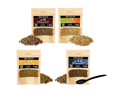 Pellets Set 4x1 kg Smoker Kirsche Nr8, Apfel Nr9, Erle Nr11, Pflaume Nr12