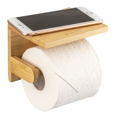 eluno Toilettenpapierhalter mit Ablage, WC-Rollenhalter aus Bambus