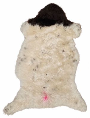 Schaffell Echt | Naturweiß-Dunkelbraun, ca. 99 cm | Weichflor | Öko gegerbt | Unikat