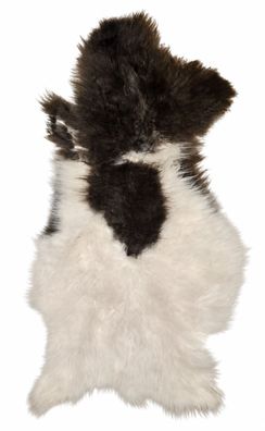 Schaffell Echt | Naturweiß-Dunkelbraun, ca. 102 cm | Weichflor | Öko gegerbt | Unikat