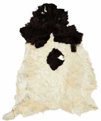 Schaffell Echt | Naturweiß-Dunkelbraun, ca. 113 cm | Kurzflor | Öko gegerbt | Unikat