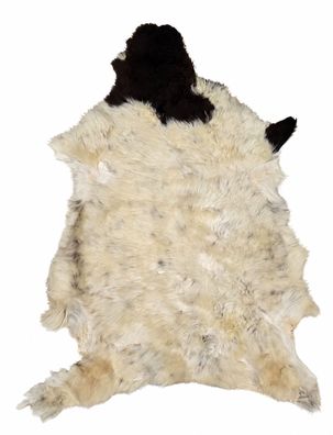 Schaffell Echt | Naturweiß-Dunkelbraun, ca. 117 cm | Weichflor | Öko gegerbt | Unikat
