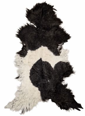 Schaffell Echt | Naturweiß-Dunkelbraun, ca. 123 cm | Weichflor | Öko gegerbt | Unikat