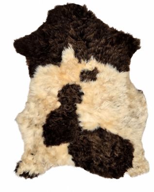 Schaffell Echt | Cremeweiß-Dunkelbraun gescheckt, ca. 80 cm | Weichflor | Öko gegerbt