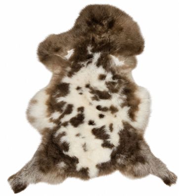 Schaffell Echt | Naturweiß-Taupebraun gescheckt, ca. 89 cm | Weichflor | Öko gegerbt