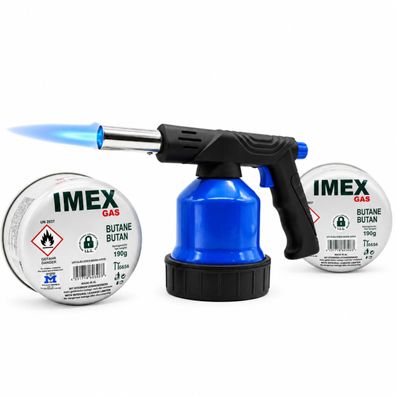 IMEX RK-5013E Gasbrenner mit 2 Gaskartuschen 1300 °C Piezo 2,2 kW