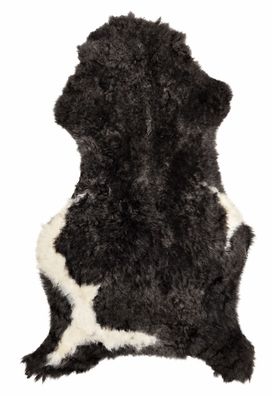 Schaffell Echt | Dunkelbraun-Anthrazit mit Naturweiß, ca. 96 cm | Lockenflor | Öko ge