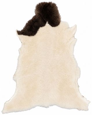 Schaffell Echt | Naturweiß-Dunkelbraun, ca. 108 cm | Weichflor Kurzhaar | Öko gegerbt