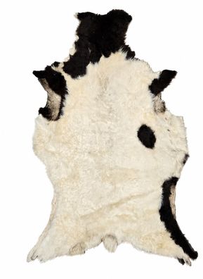 Schaffell Echt | Naturweiß-Dunkelbraun gefleckt, ca. 115 cm | Weichflor | Öko gegerbt