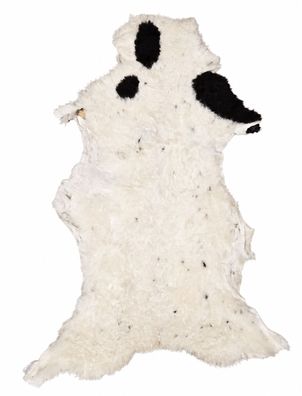 Schaffell Echt | Naturweiß-Schwarz gefleckt, ca. 113 cm | Lockenflor | Öko gegerbt |