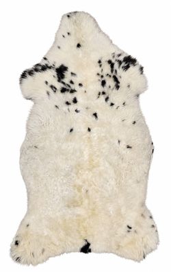 Schaffell Echt | Naturweiß-Schwarzgrau, ca. 116 cm | Kurzhaar Weichflor | Öko gegerbt