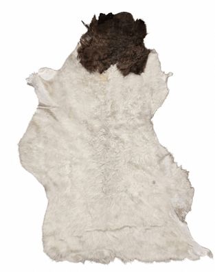 Schaffell Echt | Naturweiß-Dunkelbraun, ca. 100 cm | Kurzhaar Weichflor | Öko gegerbt