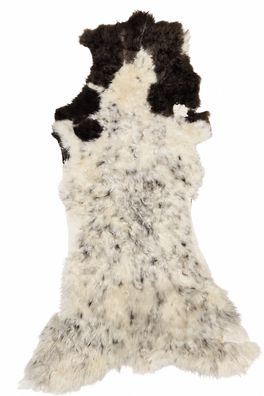 Schaffell Echt | Naturweiß-Dunkelbraun, ca. 109 cm | Lockenflor | Öko gegerbt | Unika
