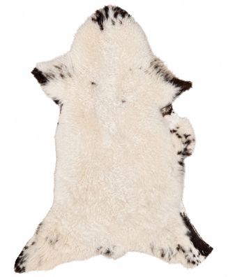 Schaffell Echt | Naturweiß-Dunkelbraun, ca. 100 cm | Lockenflor | Öko gegerbt | Unika