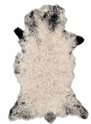 Schaffell Echt | Cremeweiß-Grau, ca. 89 cm | Lockenflor | Öko gegerbt | Unikat 166-10