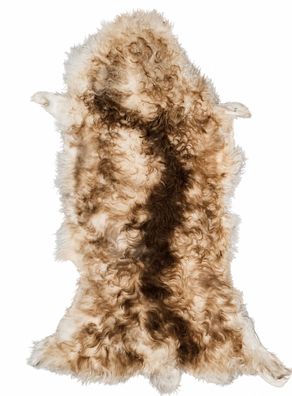 Schaffell Echt | Cremeweiß-Braun, ca. 90 cm | Lockenflor | Öko gegerbt | Unikat 166-1