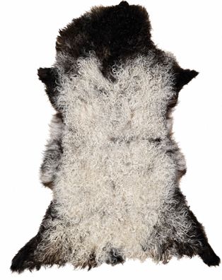 Schaffell Echt | Cremeweiß-Dunkelbraun, ca. 98 cm | Lockenflor | Öko gegerbt | Unikat
