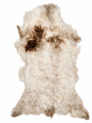 Schaffell Echt | Cremeweiß-Braun, ca. 90 cm | Lockenflor | Öko gegerbt | Unikat 166-1