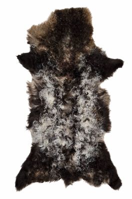 Schaffell Echt | Dunkelbraun-Grauweiß, ca. 90 cm | Lockenflor | Öko gegerbt | Unikat