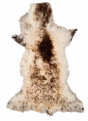 Schaffell Echt | Cremeweiß-Braun, ca. 87 cm | Lockenflor | Öko gegerbt | Unikat 166-0