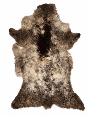 Schaffell Echt | Graubraun-Cremeweiß, ca. 90 cm | Lockenflor | Öko gegerbt | Unikat 1