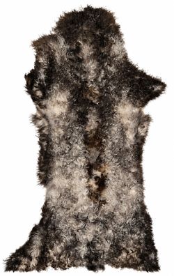 Schaffell Echt | Graubraun-Cremeweiß, ca. 97 cm | Lockenflor | Öko gegerbt | Unikat 1