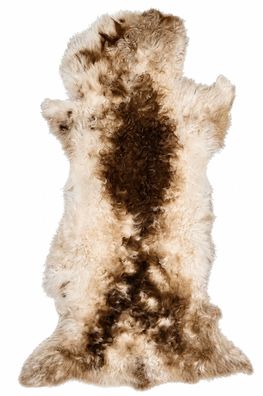 Schaffell Echt | Cremeweiß-Dunkelbraun, ca. 95 cm | Lockenflor | Öko gegerbt | Unikat