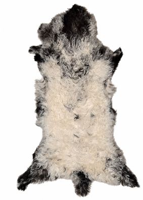 Schaffell Echt | Cremeweiß-Schwarzgrau, ca. 96 cm | Lockenflor | Öko gegerbt | Unikat