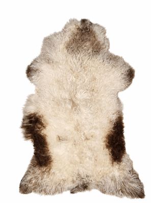Schaffell Echt | Cremeweiß-Braun, ca. 93 cm | Lockenflor | Öko gegerbt | Unikat 166-0