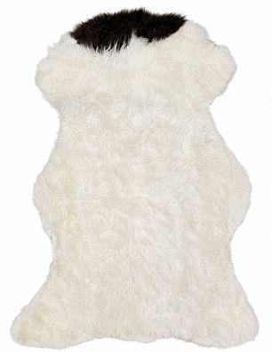 Schaffell Echt | Naturweiß-Dunkelbraun, ca. 100 cm | Weichflor | Öko gegerbt | Unikat