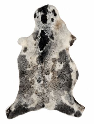 Schaffell Echt | Naturweiß-Grau-Schwarz, ca. 95 cm | Weichflor | Öko gegerbt | Unikat