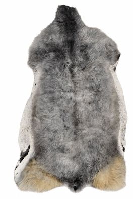 Schaffell Echt | Silbergrau-Dunkelgrau, ca. 135 cm | Weichflor | Öko gegerbt | Unikat