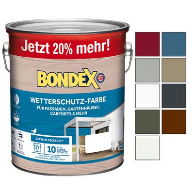 BONDEX Wetterschutz-farbe 3 LTR Holzfarbe Aussenfarbe Holzpflege Deckfarbe